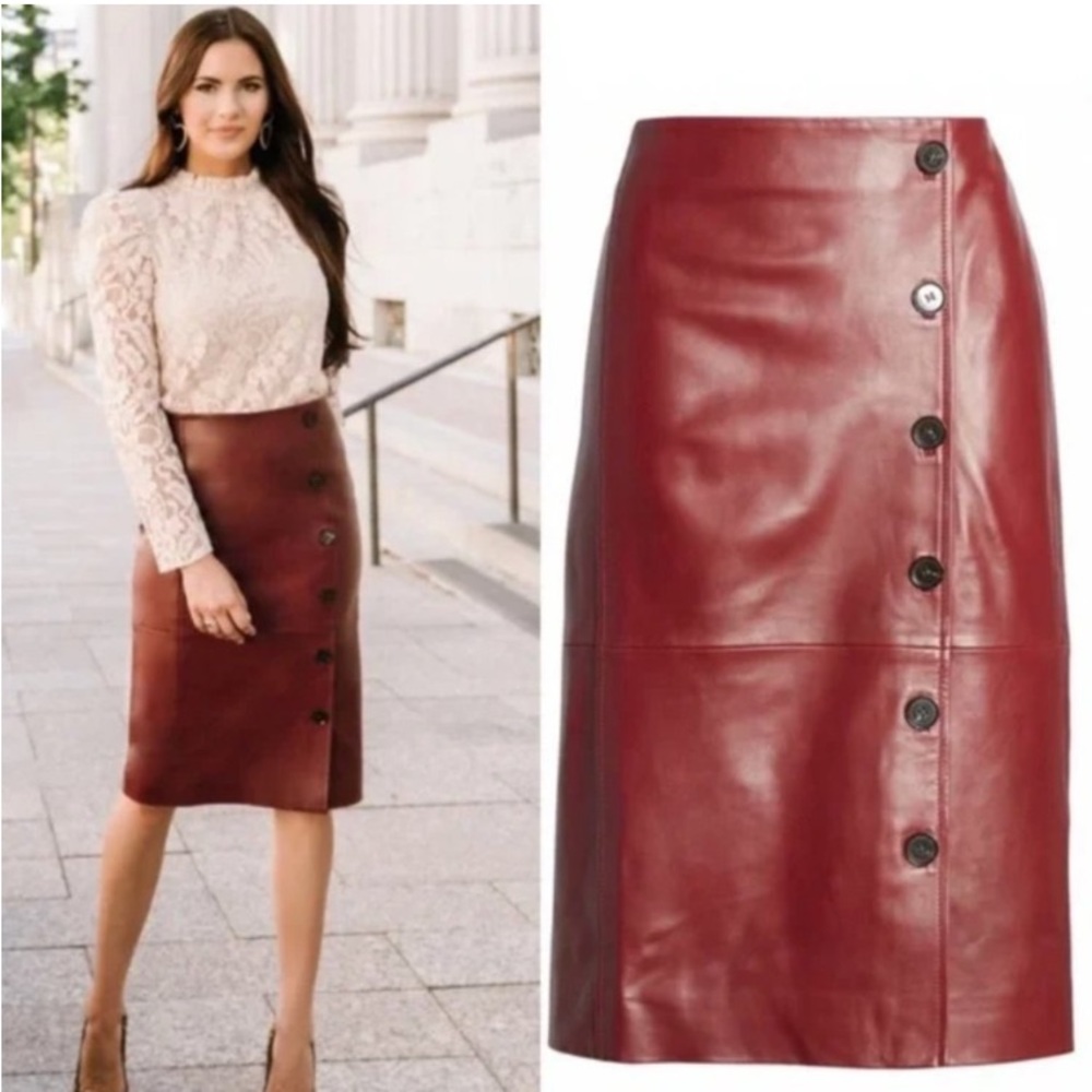 Rachel Parcell Red Grape Leather Button
Front Pencil Skirt XXS